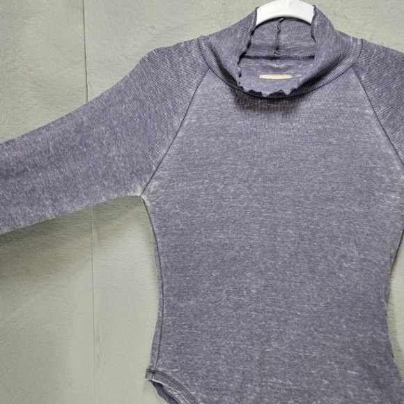 Chaser Distressed Purple Burnout Tshirt Womens S High Neck Long Sleeve Grunge - Picture 10 of 13